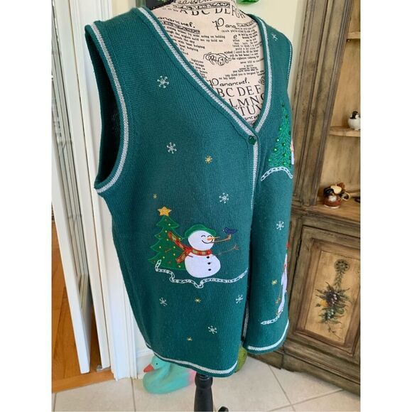 White Stag Skiing Snowman L Xmas Sweater Vest - Picture 3 of 7